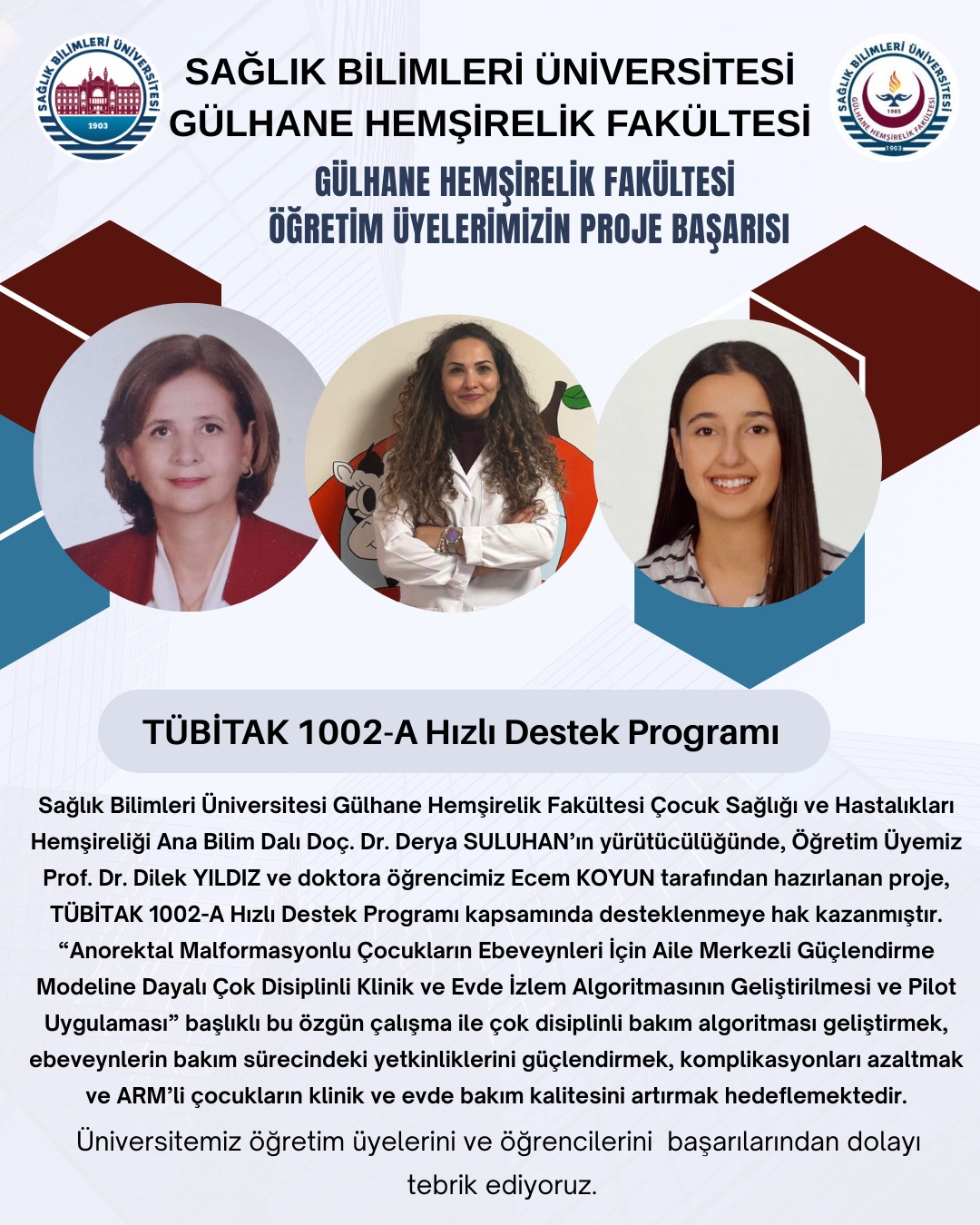 Gülhane Hemşirelik Fakültesi Öğretim Üyelerimizin Proje Başarısı