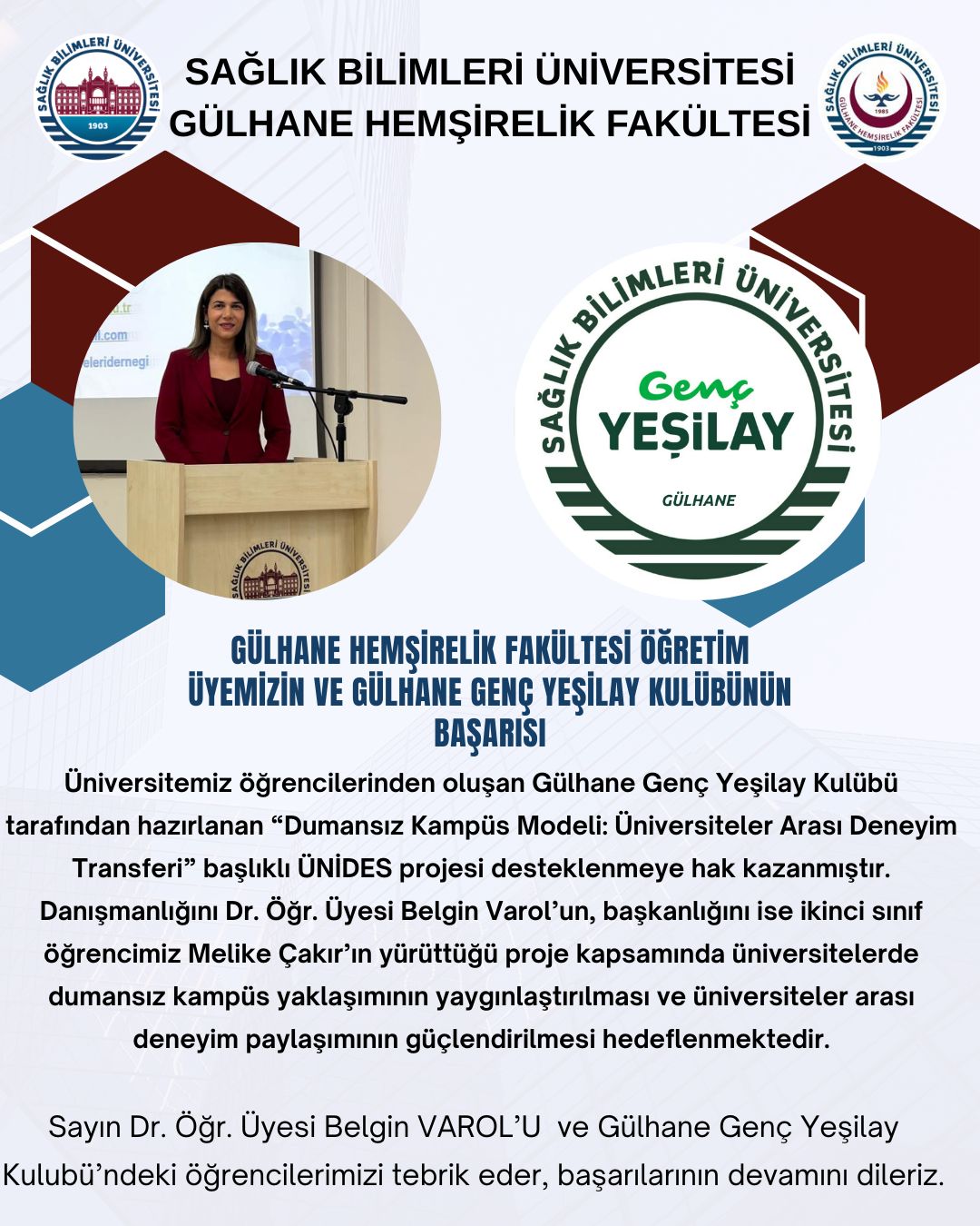 Gülhane Hemşirelik Fakültesi Öğretim Üyemizin ve Gülhane Genç Yeşilay Kulübünün Başarısı